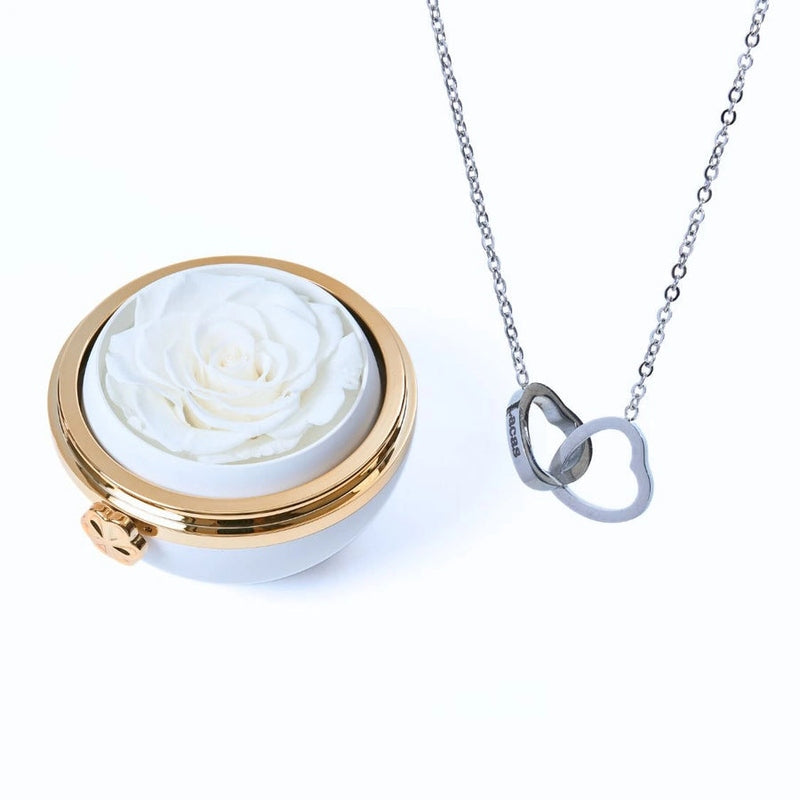 Ewige Rose unter Glaskuppel mit Kette