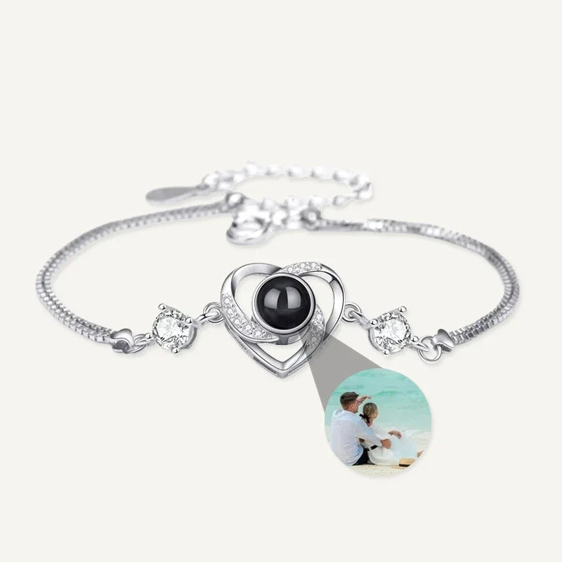 Fotoarmband Herz mit Zirkonia und Bildprojektion
