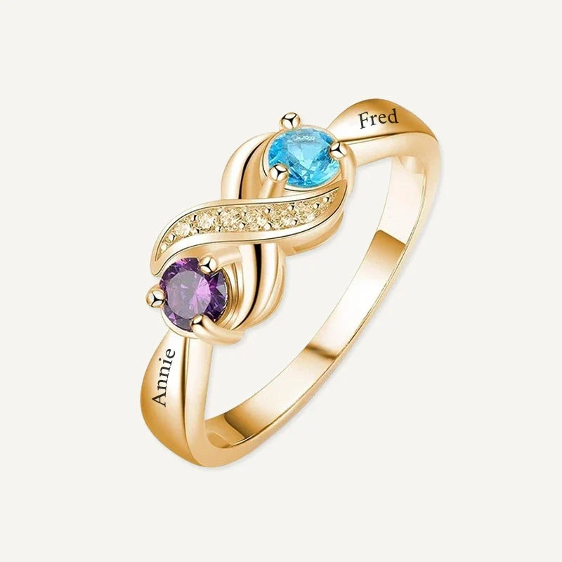 Unendlichkeit Ring mit 2 Namen und Geburtssteinen