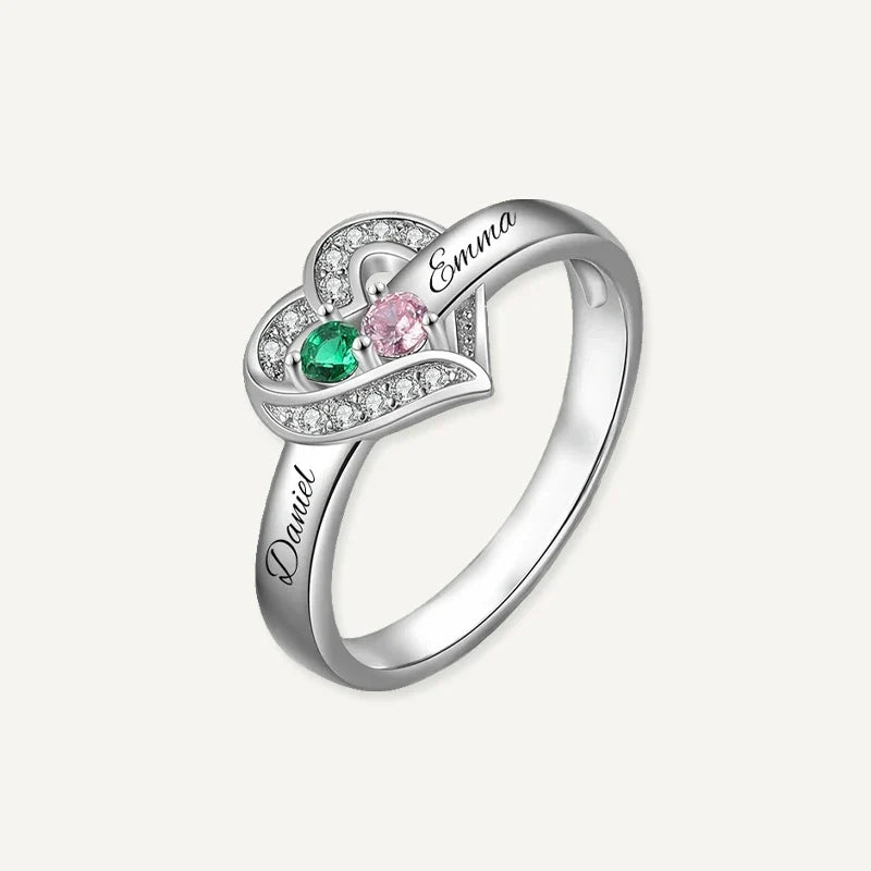 Herz Ring mit Namen und Geburtsstein