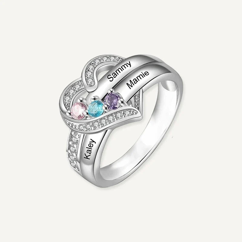 Herz Ring mit Namen und Geburtsstein