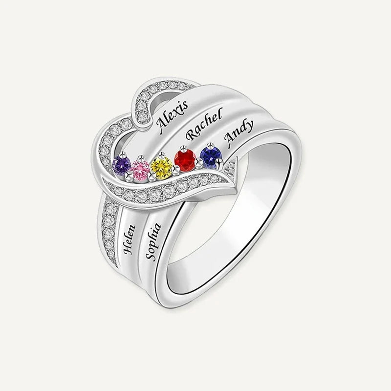 Herz Ring mit Namen und Geburtsstein