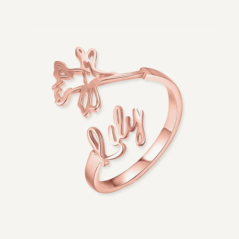 Ring mit Namen und Geburtsblume