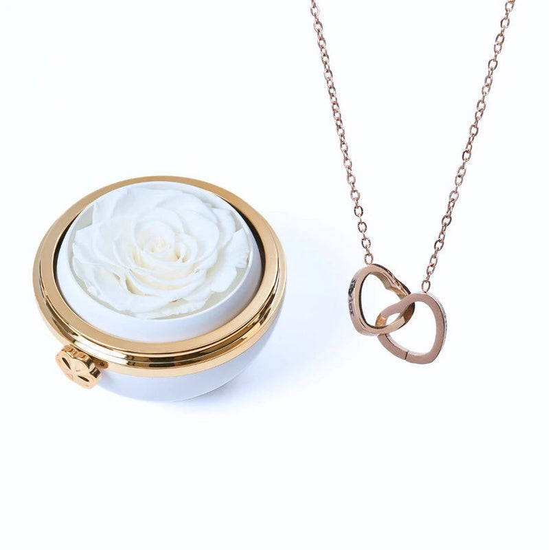 Ewige Rose unter Glaskuppel mit Kette