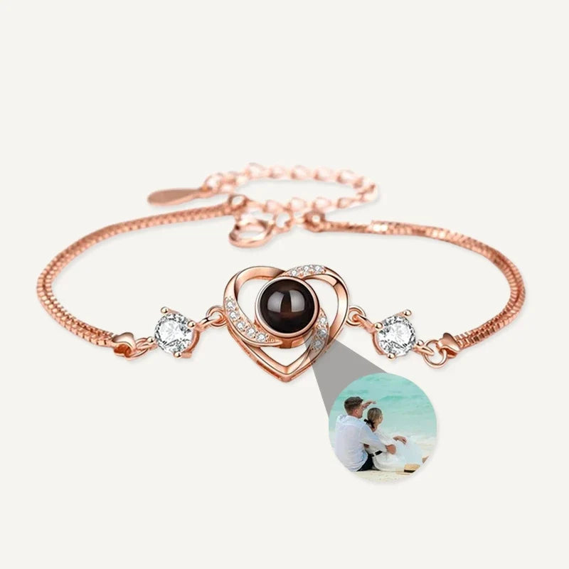 Fotoarmband Herz mit Zirkonia und Bildprojektion