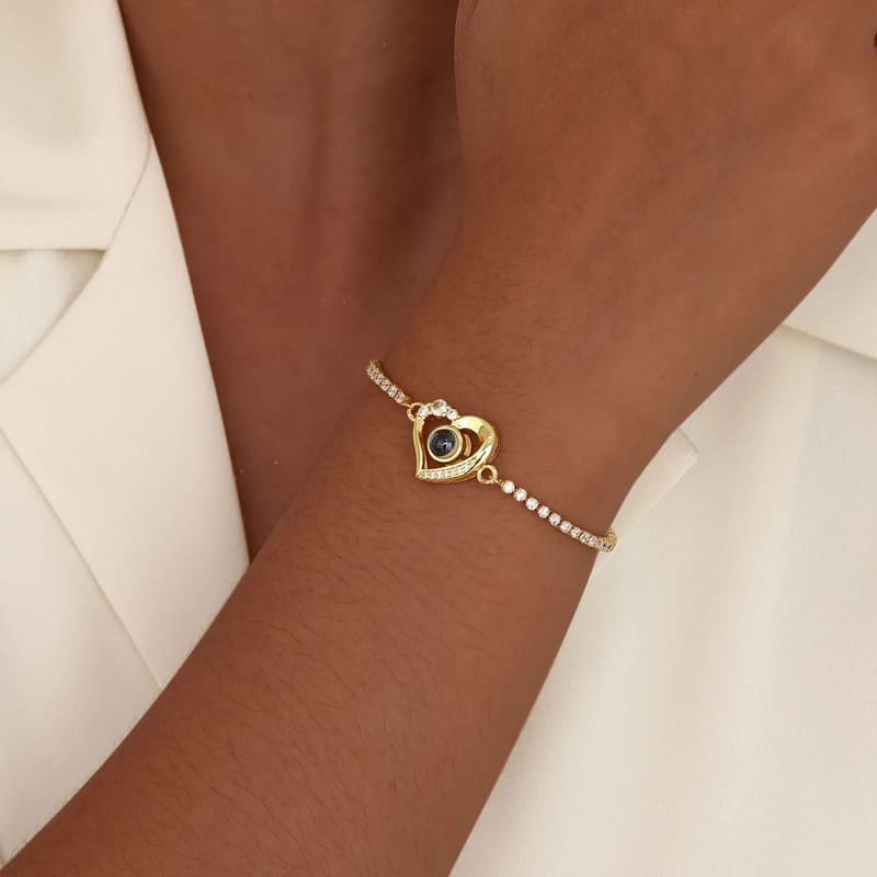 Fotoarmband Herz in 14k Gold mit Zirkonia