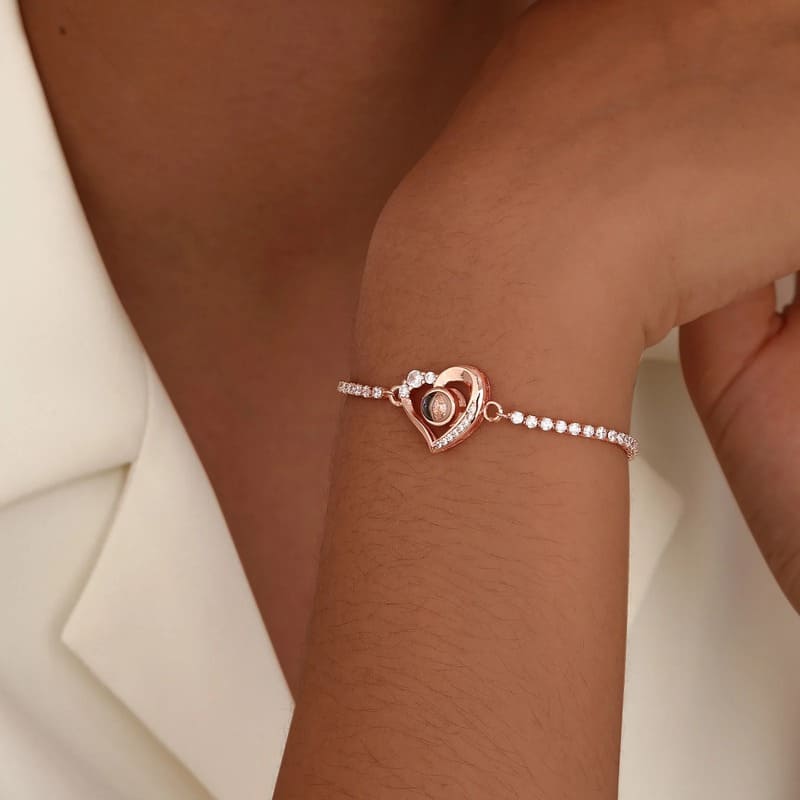 Fotoarmband Herz in 14k Gold mit Zirkonia