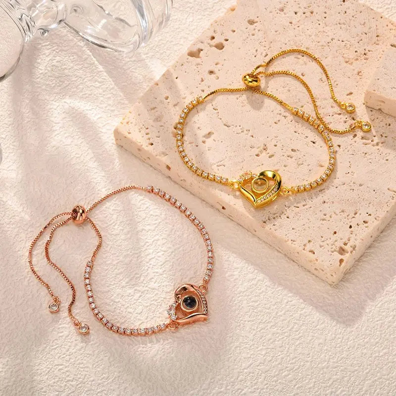 Fotoarmband Herz in 14k Gold mit Zirkonia