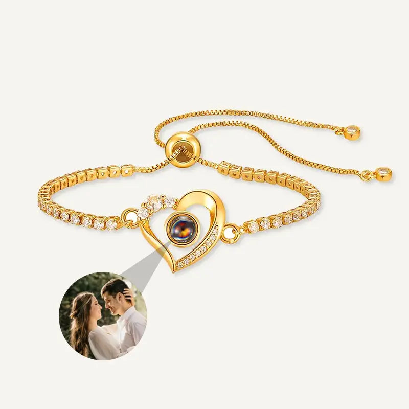 Fotoarmband Herz in 14k Gold mit Zirkonia