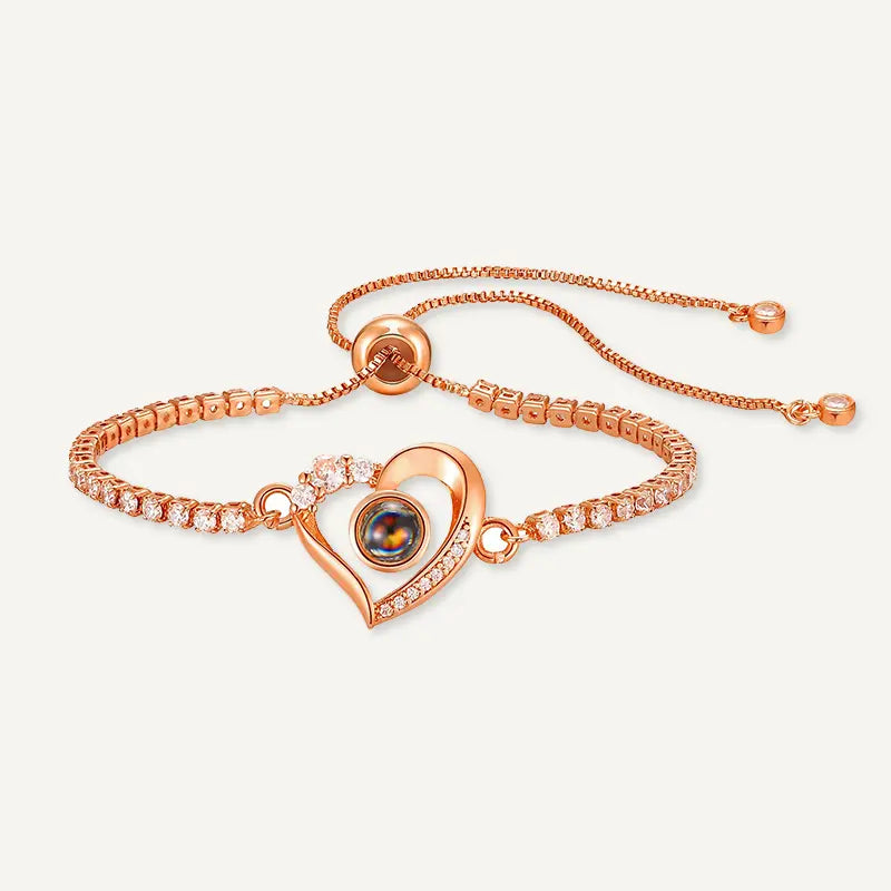 Fotoarmband Herz in 14k Gold mit Zirkonia
