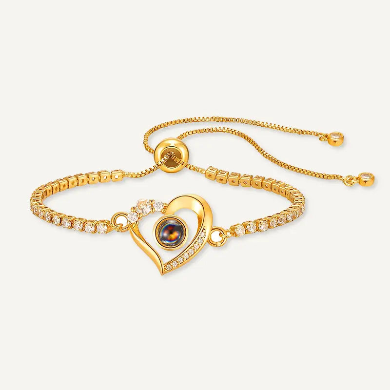Fotoarmband Herz in 14k Gold mit Zirkonia