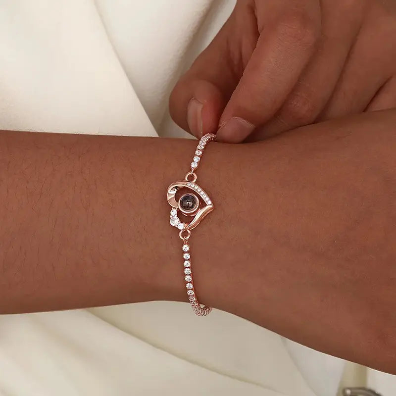 Fotoarmband Herz in 14k Gold mit Zirkonia