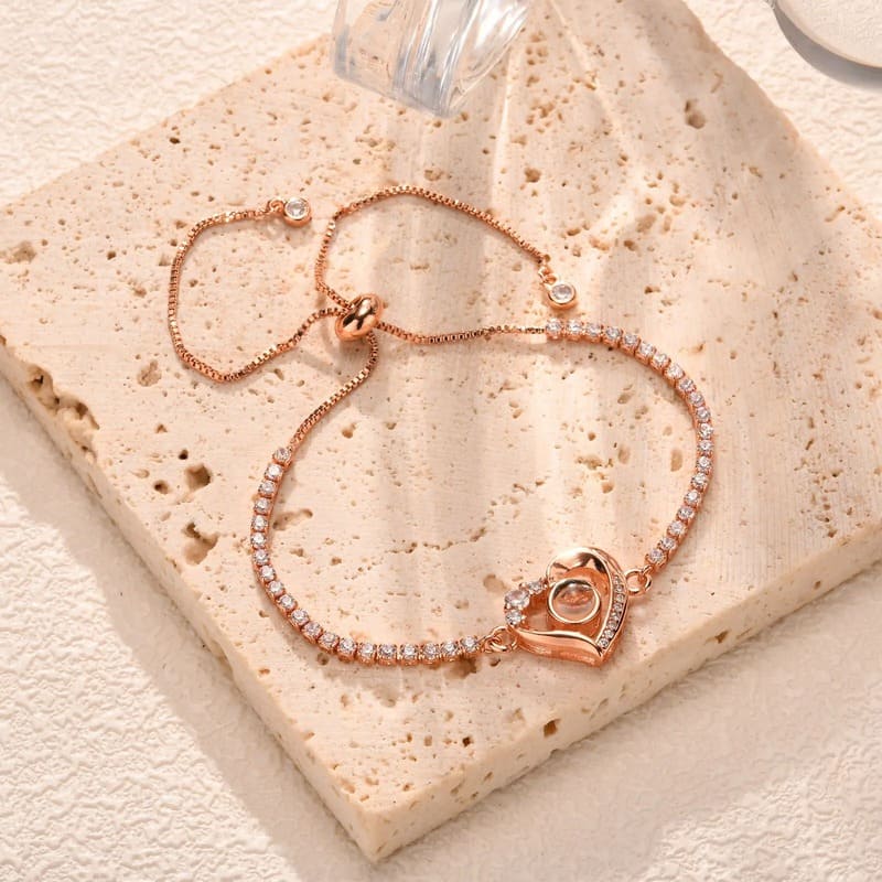 Fotoarmband Herz in 14k Gold mit Zirkonia