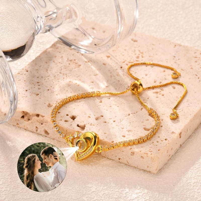 Fotoarmband Herz in 14k Gold mit Zirkonia