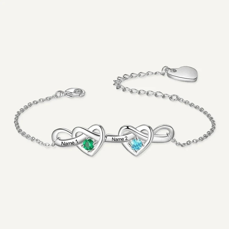 Unendlichkeit Armband mit Namen und Geburtssteinen