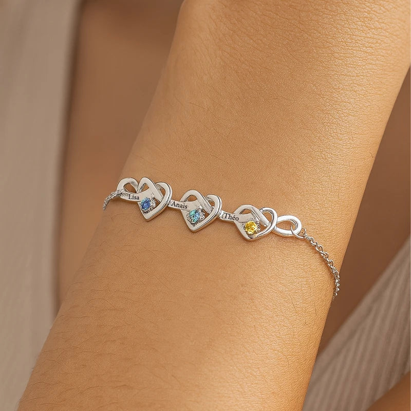 Unendlichkeit Armband mit Namen und Geburtssteinen