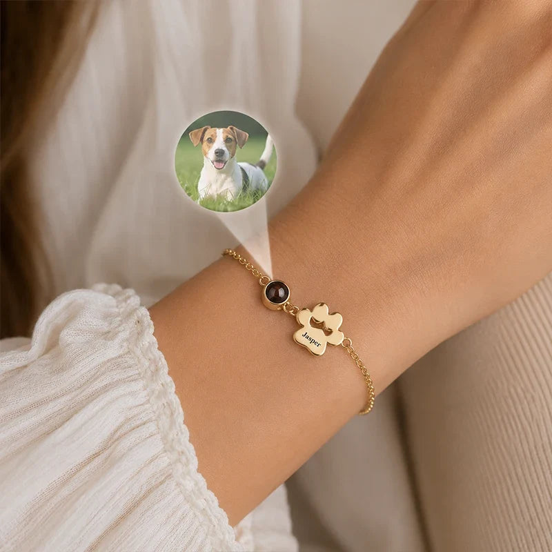 Fotoarmband mit Hundepfote und Namensgravur