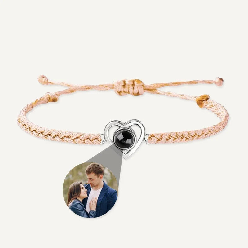 Geflochtenes Fotoarmband mit Herz und Bild