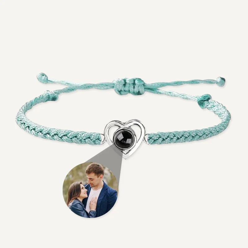 Geflochtenes Fotoarmband mit Herz und Bild