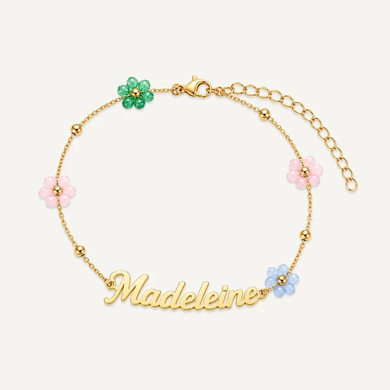 Kinderarmband mit Namen und bunten Blumen