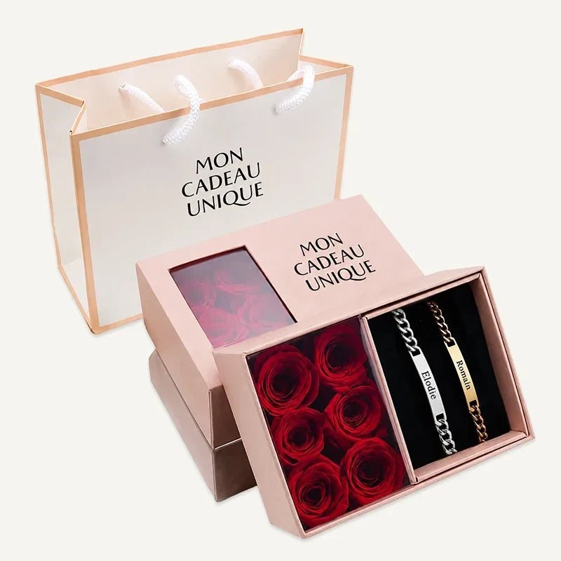 Partnerarmbänder mit ewiger Rose im Geschenkset