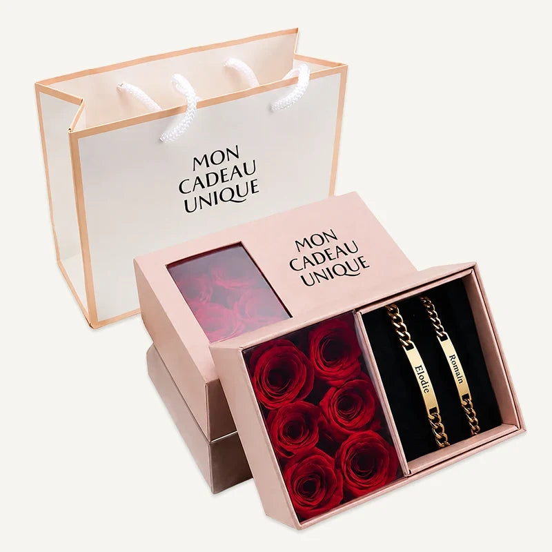 Partnerarmbänder mit ewiger Rose im Geschenkset