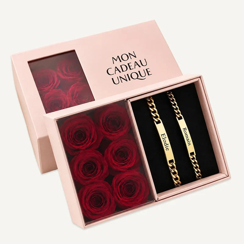 Partnerarmbänder mit ewiger Rose im Geschenkset