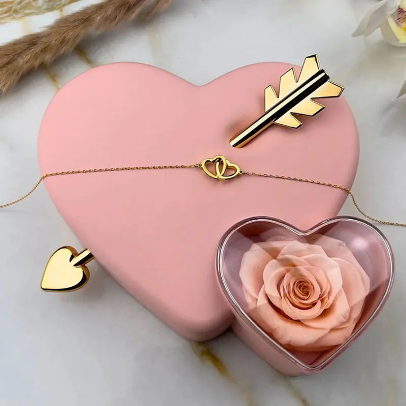 Ewige Rose im Herz mit personalisierter Kette