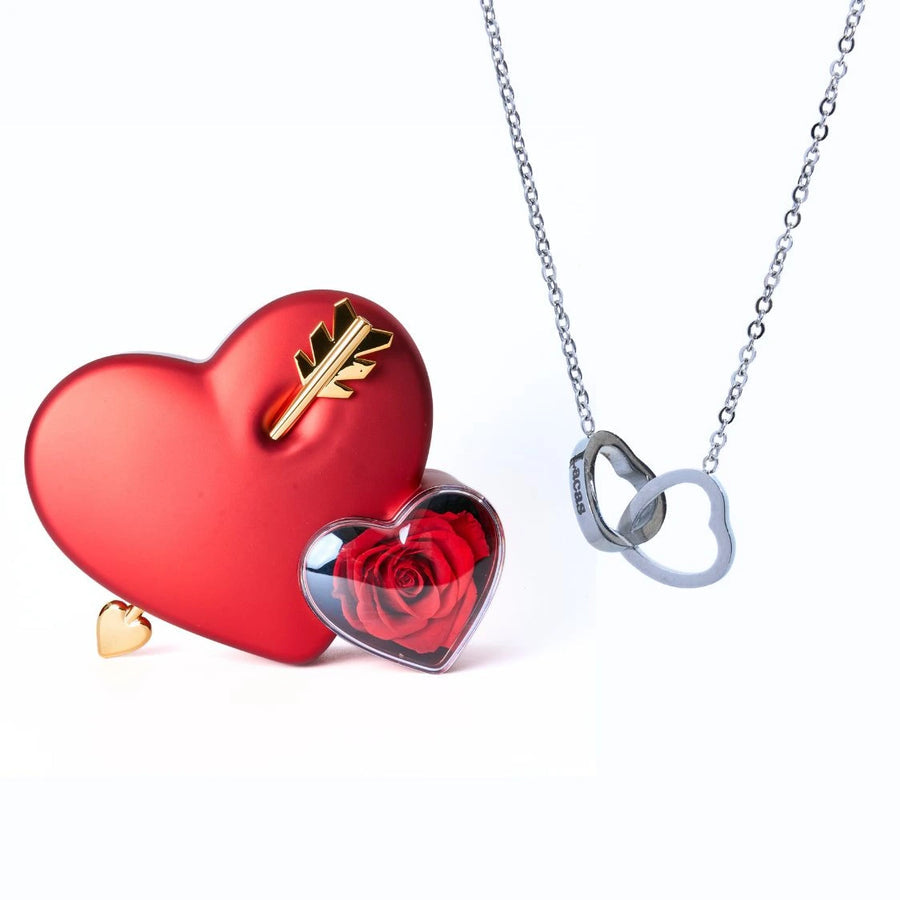Ewige Rose im Herz mit personalisierter Kette