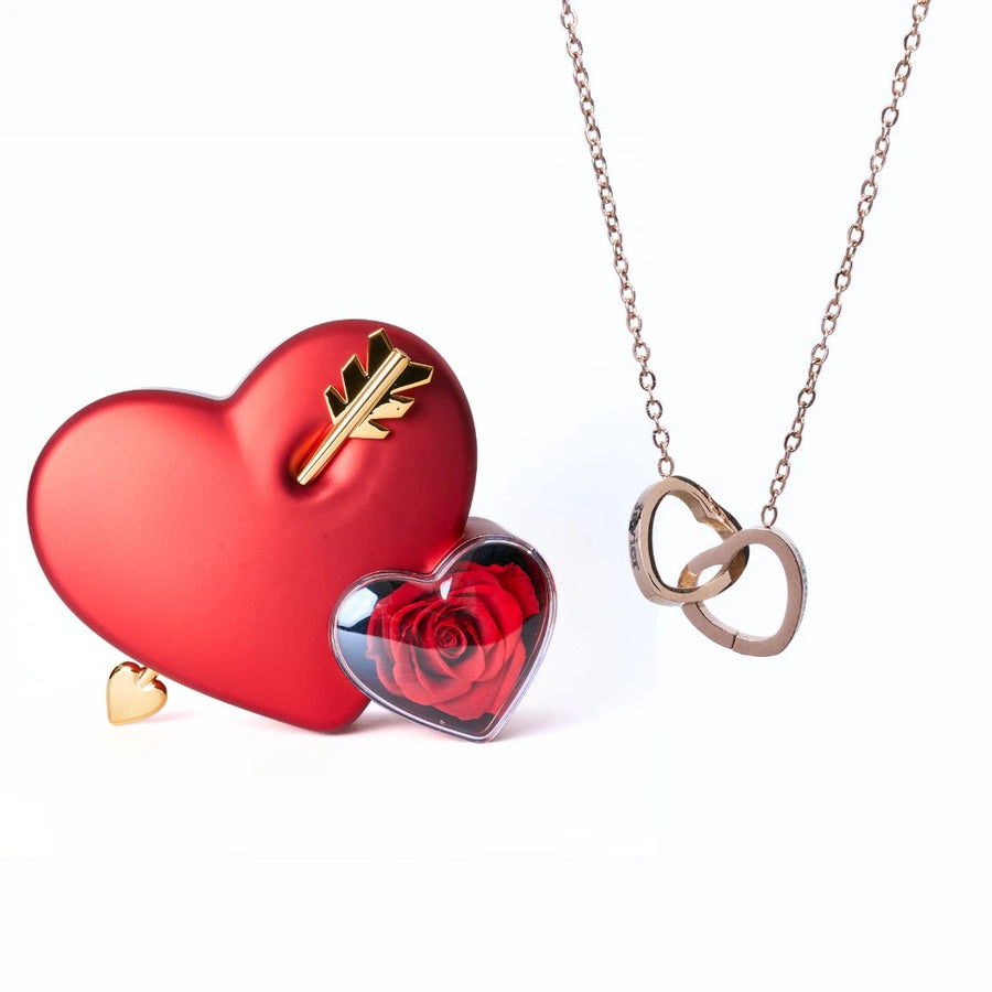Ewige Rose im Herz mit personalisierter Kette