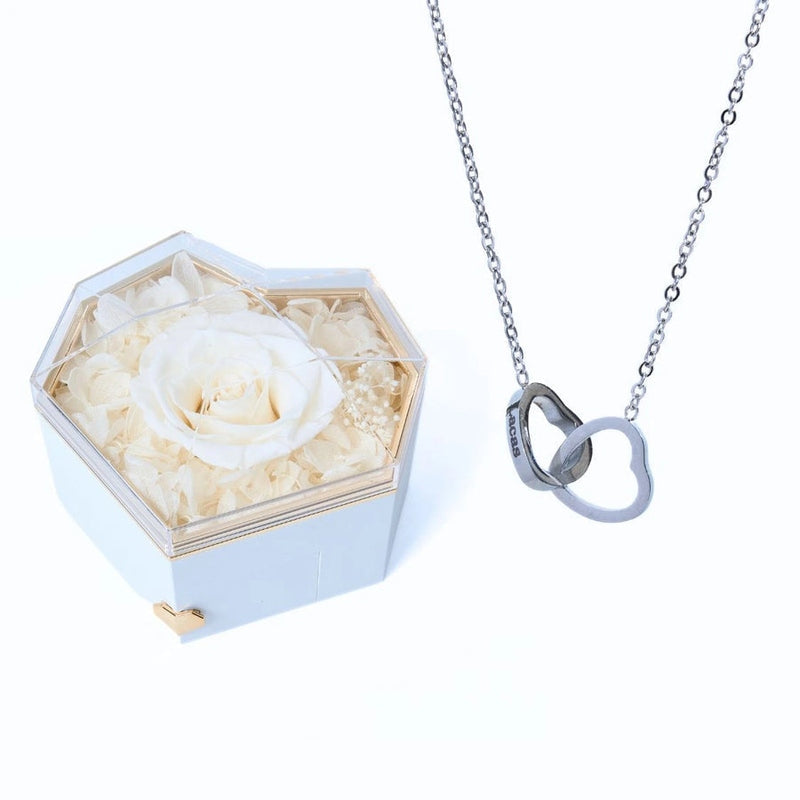 Geschenkset Herzbox mit ewiger Rose und Kette