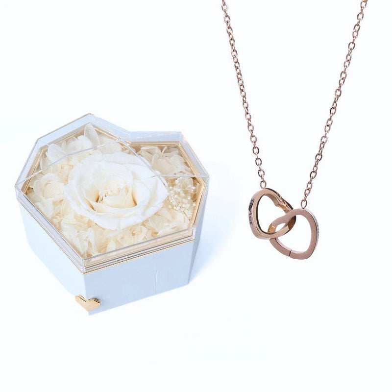 Geschenkset Herzbox mit ewiger Rose und Kette