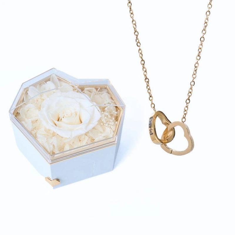 Geschenkset Herzbox mit ewiger Rose und Kette