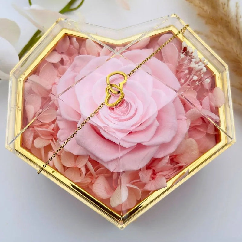 Geschenkset Herzbox mit ewiger Rose und Kette