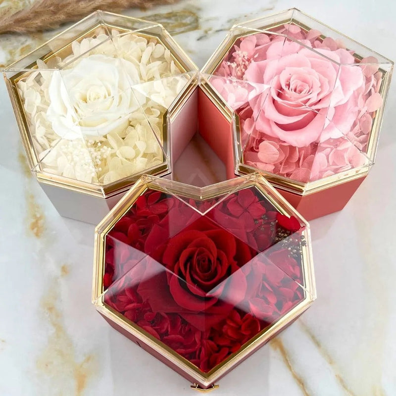 Geschenkset Herzbox mit ewiger Rose und Kette