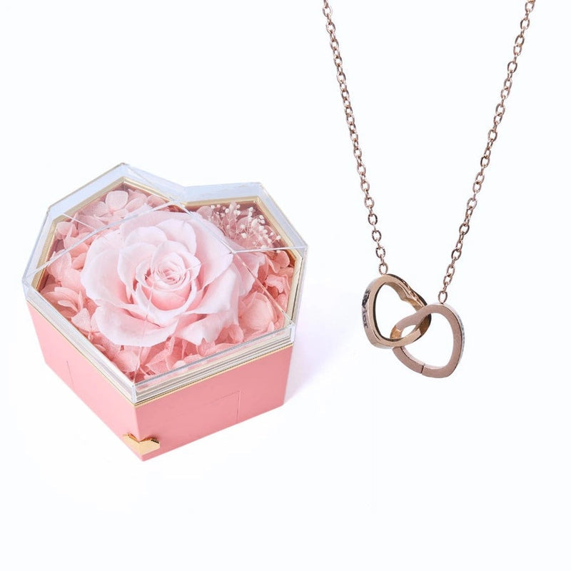 Geschenkset Herzbox mit ewiger Rose und Kette