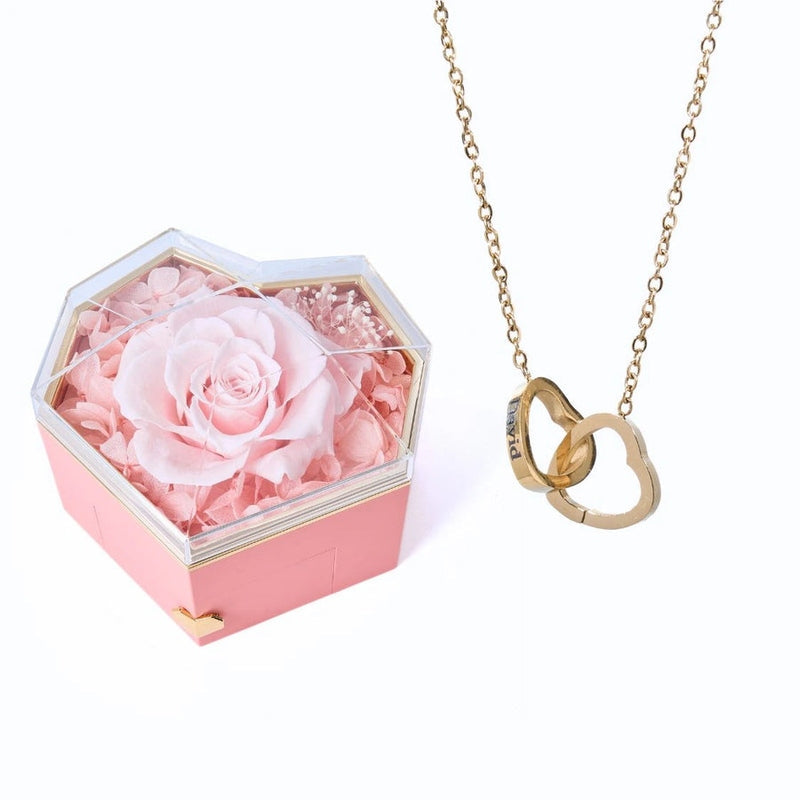 Geschenkset Herzbox mit ewiger Rose und Kette