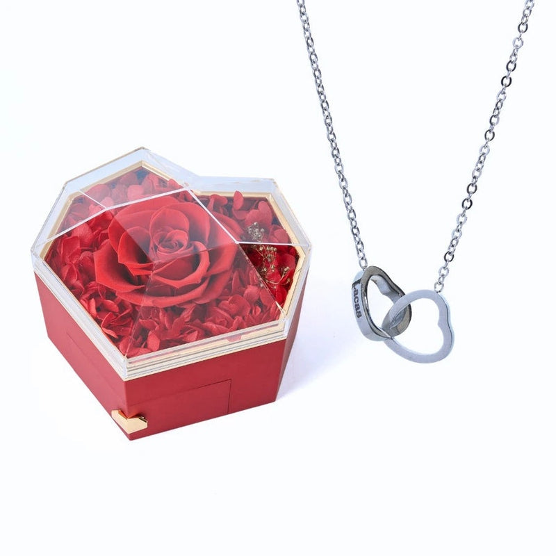 Geschenkset Herzbox mit ewiger Rose und Kette