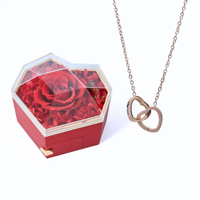 Geschenkset Herzbox mit ewiger Rose und Kette