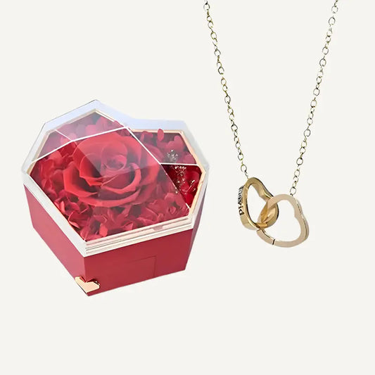 Geschenkset Herzbox mit ewiger Rose und Kette