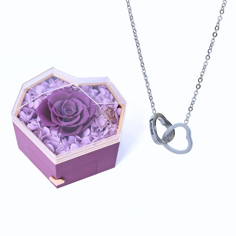 Geschenkset Herzbox mit ewiger Rose und Kette