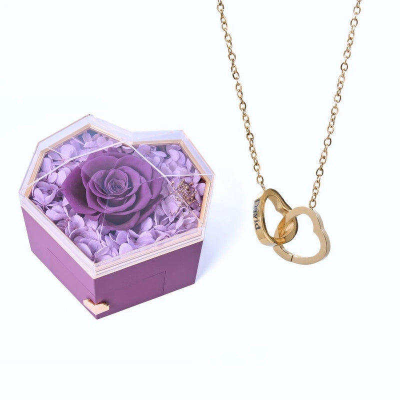 Geschenkset Herzbox mit ewiger Rose und Kette