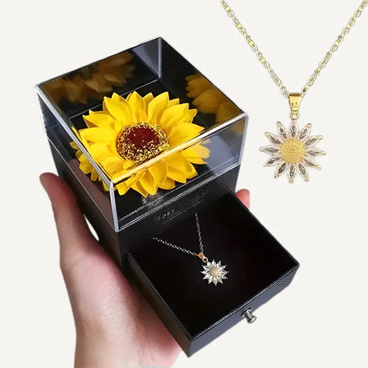 Geschenkset mit Sonnenblume und Kette