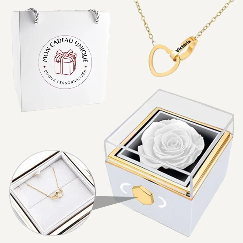 Geschenkset mit ewiger Rose und Namenskette
