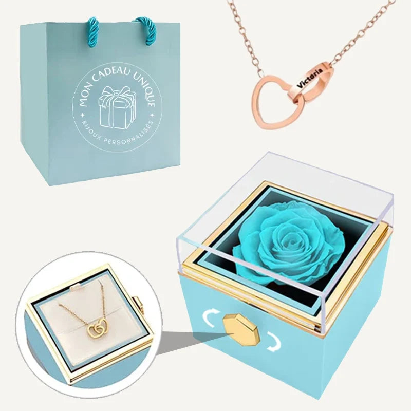 Geschenkset mit ewiger Rose und Namenskette