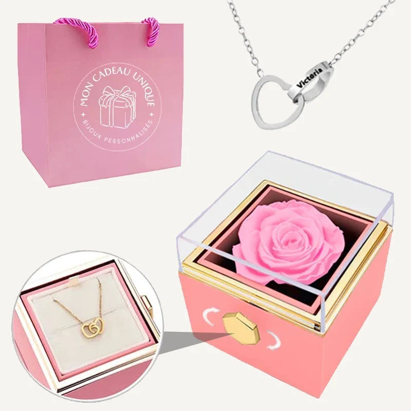Geschenkset mit ewiger Rose und Namenskette