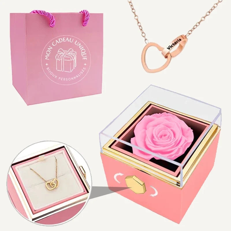 Geschenkset mit ewiger Rose und Namenskette