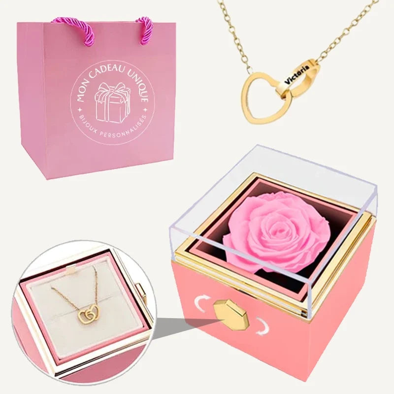 Geschenkset mit ewiger Rose und Namenskette