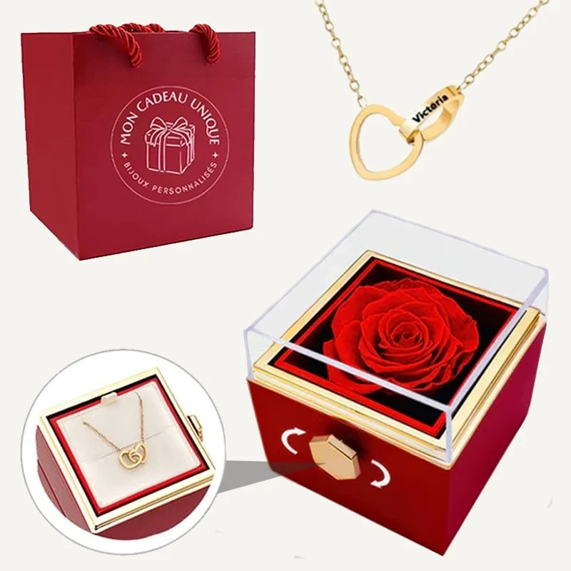 Geschenkset mit ewiger Rose und Namenskette