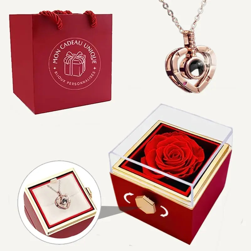 Ewige Rose mit Kette in 100 Sprachen